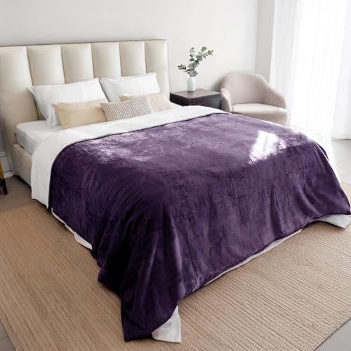 Dreamzie - wasserdichte Decke 152x203 cm - Hundedecke Sofa und Bett - Reversible Decke Wasserdicht aus Sherpa-Fleece – Waschbar – Violett