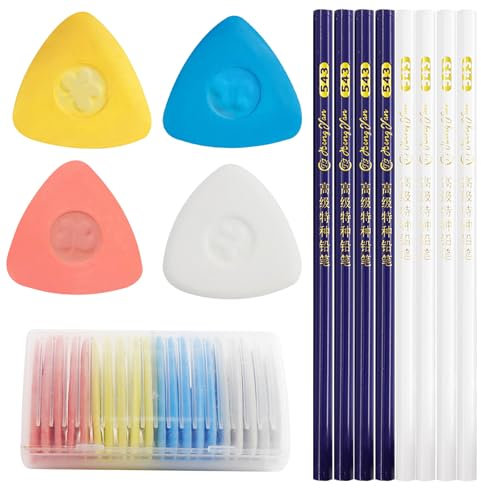 Gesso da Sarta 28 Pcs, Triangolo Gessetti per Sartoria + Matita Sarta, Gessetti da Cucito, Gessi da Sarta Colorati Cancellabile, Gesso da Sarto Set, per Marcatura su Stoffa, Accessori per Cucito