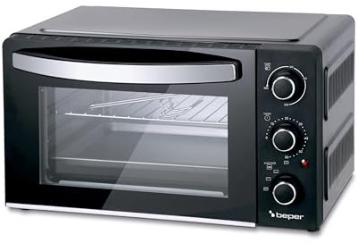 BEPER P101FOR020 Forno Elettrico Compatto con Doppio Vetro, 1300W, Timer fino a 60 Minuti, 3 Modalità di Cottura, Vassoio in Alluminio e Griglia in Acciaio, Temperatura fino a 230°, Nero