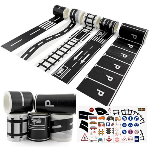 12 Pieces Road Tape DIY Traffic Sign Set,Road Tape for Toy Cars,Easy to Apply and Remove,Durable Removable Train Track Tape for Kids to Develop Children'S Imagination,Traffic Sign Stickers