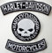 Lot de 3 grands patchs argentés forme arc patch Harley Davidson Motorcycles crâne compatible avec gilets en cuir motard moto accessoires moto style personnalisé résistant haute qualité original