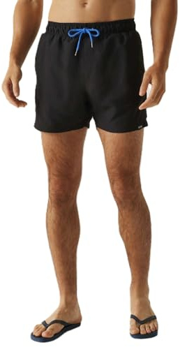 Regatta Mens Mawson II Elasticated Waist Swim Shorts - Black/Olympian Blue - XL