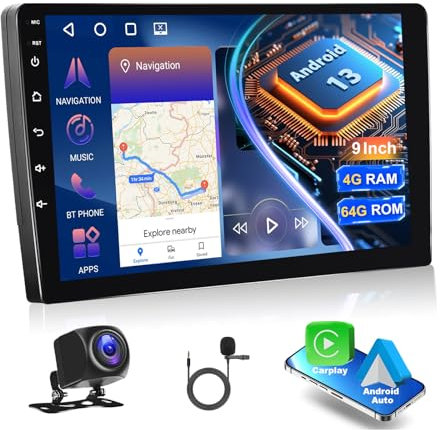 Motorsi [4+64G] 2 DIN Autoradio, 9 Android 13 Bildschirm con Kabelloses Carplay/Android Auto Pantalla táctil con GPS/Bluetooth/SWC/FM/RDS/WiFi/USB Radio Receptor