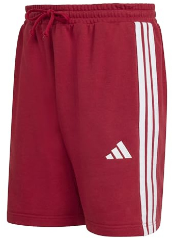 adidas Men's Essential Three Stripes French Terry Short, Active Maroon/White, L