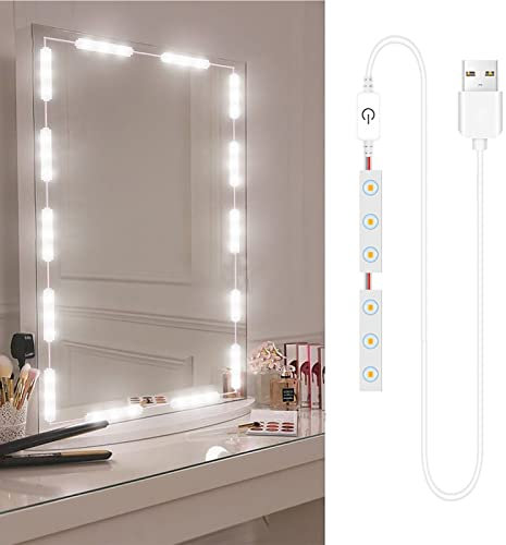 2 luces LED para espejo de maquillaje, regulables, control táctil, luces de espejo de tocador, luz de espejo de baño con cable USB, tira de luces LED para espejo de tocador