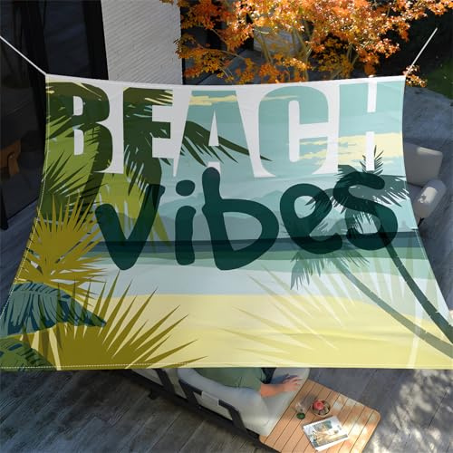 Hiseng Voile d'Ombrage Imperméable Rectangulaire, Plage Tropicale Voiles d'Ombrage pour Patio Toile Ombrage Exterieur avec Corde 95% de Protection UV Toile Solaire pour Jardin (Plage,200x200cm)