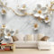 WHUOEUCO Papier Peint Panoramique Fleurs Blanches Branches Dorées 350x256 cm Murale Intissé Moderne, Papier Peint Personnalisé 3D, Décoration Murale pour Salon Chambre Salle à Manger