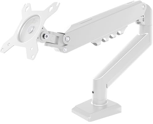 Claiks Monitor Halterung für 19-32 Zoll – Höhenverstellbarer Einzelarm-Monitorständer mit VESA 75/100 – Neigen, Schwenken, Drehen – Schreibtischklemme bis 9 kg，Monitor Arm （Weiß）