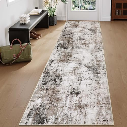 Homcomodar Läufer Teppich Flur 80x300cm rutschfest Läufer Teppich Modern Abstrakter Taupe Küchenläufer Waschbar Kurzflor Kunstwolle Teppiche Lang für Flur Eingang Wohnzimmer Schlafzimmer Küche