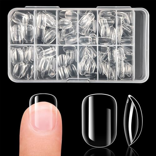 Auroriel 240 Pieces Kids Short Oval Clear Press on Nails Full Cover Soft Gel Nail Tips in 10 Sizes for Girls Nail Art Decorations Reusable