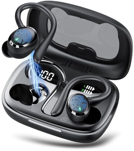 Cuffie Bluetooth 5.3 Sport, Auricolari Bluetooth con Schermo LED, 72 Ore di Gioco, Cancellazione Del Rumore ENC 40dB, Cuffie Impermeabili IPX7 per Allenamento/Corsa (Nero)