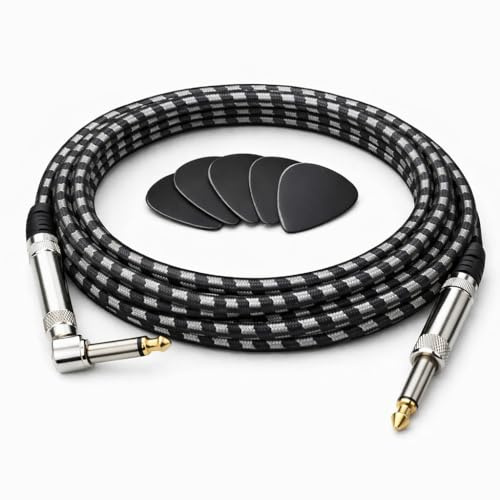 MUSO PRO Guitar Cable 3m (10ft) – Electric Guitar Jack Lead for Amp, Bass & Pedals – 1/4 Instrument Cable – Durable Low Noise Guitar Lead Plus 5 Free Picks