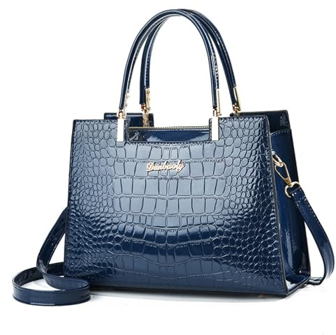 CORIOS Damen Vintage Handtasche Krokodil-Muster Schultertaschen PU Leder Umhängetaschen Mehrfach Tasche Tragetasche Elegant Messenger-Tasche Arbeit Schule Shopper Reise Tote Beutel Blau