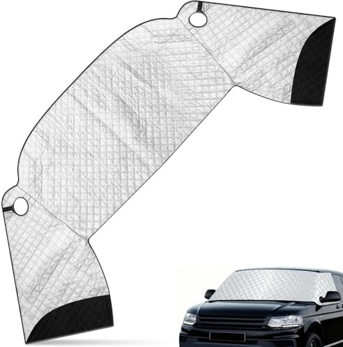 Housse Pare-Brise Avant pour VW T5(03-15), T6(15-19), Couverture Protection Voiture Pliable, Couvre-Pare-Brise pour Protection Contre Poussière, Soleil, UV, Neige, Glace, Gel, Eau (Argent)
