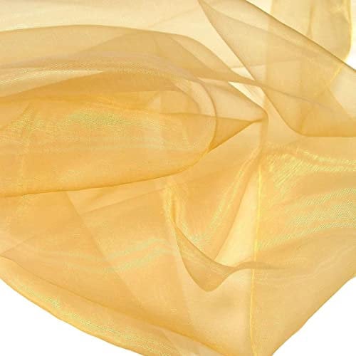 TOLKO 1m Organza Stoffe zum Nähen Meterware | Hauch Zart, Fein, Durchsichtig | zum Dekorieren Basteln 145cm breit | leichter Glanz Stoff für Gardine Vorhänge Tischdecken Deko Schals (Gold Ocker)