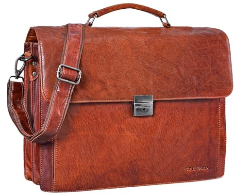 STILORD 'Johann' Klassische Aktentasche Herren Damen Businesstasche für 15,6 Zoll Laptop passend für große DIN A4 Ordner mit Schloss Rinds Leder, Farbe:brandy - braun