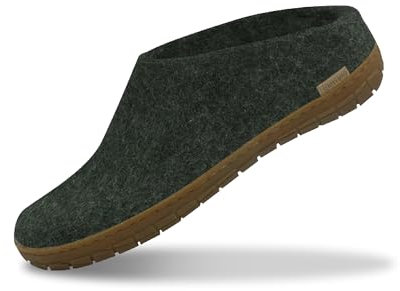 GLERUPS Slip On Slippers Women and Men with Rubber Sole (Green) | Unisex Slip-on Wool Slipper Shoes Women Men | Comfy Outdoor Indoor Slippers | Cosy Gents and Ladies Slippers