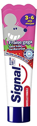 SIGNAL - Dentifrice Enfant 3-6 ans - Goût fraise - Protection contre les caries - Spécial dents de lait - Dosage en Fluor adapté - 97% d'ingrédients d'origine naturelle - 50ml
