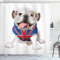 ABAKUHAUS Bulldog Anglais Rideau de Douche, Chiot avec Le Drapeau, Tissu Ensemble de Décor de Salle de Bain avec Crochets, 175 cm x 200 cm, Crème Bleu Marine Rouge