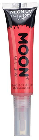 Moon Glow Pintura facial y corporal UV neón con aplicador de brocha Rojo intenso 15 ml (Paquete de 1)