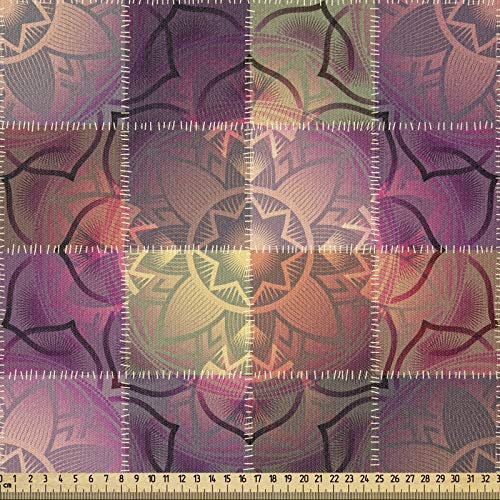 ABAKUHAUS Ethnisch Stoff als Meterware, Moderne Mandala-Motiv, ausdehnbar mit Elestan für Heimwerkarbeiten und Näharbeiten, 1Meter, Lila Creme