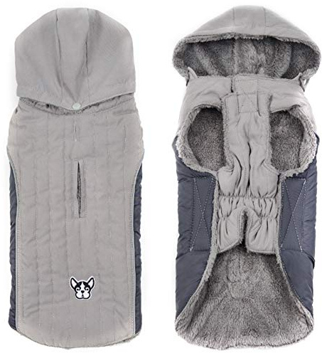 CTomche Winter Dog Coat, Extra Warm Jacket with Fleece Lining and Harness Hole, Reflective, Adjustable Small Dog Jacket, Gray-M