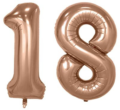 XXL Folienballon Zahl 100 cm in Rosegold - Helium geeignet - für Geburtstag Hochzeit Party - Rose Gold Zahlen Ballon im Zahlen-Design Jubiläum Geschenk Luftballon riesen Nummer Deko (Zahl 18)