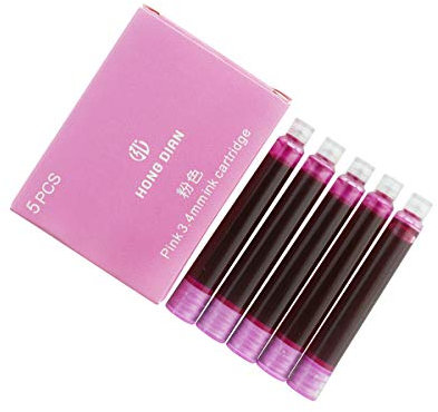 Hongdian Cartouches d'encre pour Stylo Plume de Couleur Rose, Paquet de 30 Cartouches de Recharge d'encre, Diamètre d'alésage de 3,4 mm