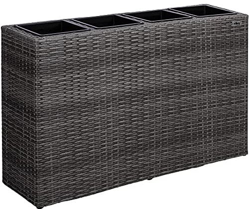 STILISTA Fioriera Vaso - Effetto Polyrattan, 95x60x26 cm, 4 Vasi, Resistente, Protezione UV, Rettangolare, Drenaggio, 4 Colori - Porta Vaso, Portafiori da Esterno, per Fiori, da Balcone, Terrazzo