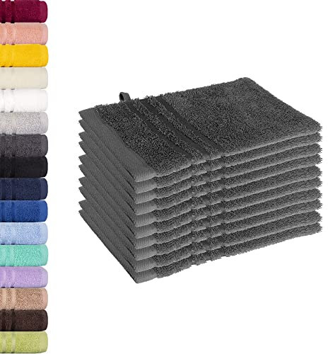 Lavea 10er Set Waschhandschuh 15x21 cm – Saugstarke und Weiche Waschhandschuhe aus 100% Baumwolle, Frottierserie Elena – Waschbar und Strapazierfähig – Anthrazit