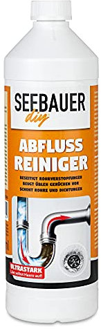 SEEBAUER diy® Abfluss-Reiniger 1,0 l | ULTRASTARK - löst selbst Haare auf | Hochaktives Konzentrat | Schont Rohre und Dichtungen (1 Stück)