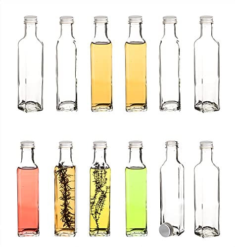 BigDean 12x Glasflaschen 250ml eckig mit Schraubverschluss - Kleine Flaschen zum Befüllen - Made in Germany - Likörflaschen, Ölflaschen, Schnapsflaschen - ideal für Likör, Säfte, Sirup