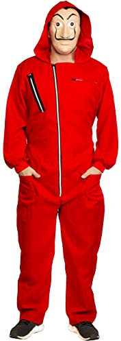Brandsseller Kostüm Set im Stil von Haus des Geldes - Overall und Dali Maske - Verkleidung Bankräuber - Karneval -Fasching - Party L/XL