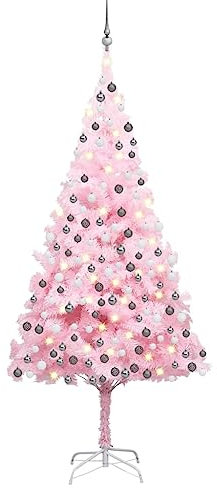 vidaXL Künstlicher Weihnachtsbaum mit LEDs Kugeln Christbaum Tannenbaum Kunstbaum Dekobaum Weihnachten Dekoration Weihnachtsdeko Rosa 240cm PVC