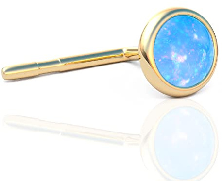 Opal Nasenring - 3mm Hellblau Opal Piercing Nasenring 22 Gauge - Kleine Piercings Nasenring L Form - Opal Nasenstecker - Dünner Nasenring - Hellblau Opal Piercing