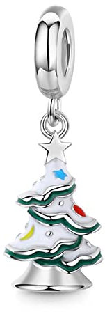 GNOCE Weihnachtsbaum mit Schnee und farbigen Sternenmond & Kugeln Anhänger baumeln Charm 925 Sterling Silber Schmuck Geschenk für Frauen Mädchen Tochter Fit Schlangenkette Armbänder/Halskette