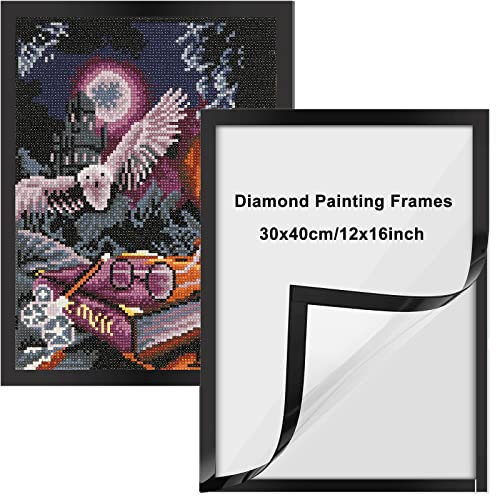NAIMOER Diamant Painting Bilderrahmen, Diamanten Bilderrahmen Kompatibel mit 30x40cm Diamond Painting Leinwand 2 Stück (Innere Größe 24.5x34.5cm) - Schwarz