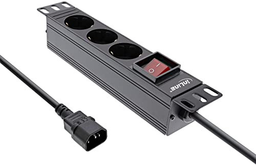 InLine® 10 Steckdosenleiste, 3-Fach Schutzkontakt, C14 Anschluss, mit Schalter, 2m, schwarz