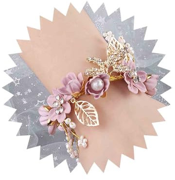 TseenYi Lila Blume Armband Hochzeit Perle Handgelenk Blume Perlen Handgelenk Kette Blattgold Armreif Boho Mode Armband Schmuck für Frauen und Mädchen Geschenk Braut Brautjungfer Weihnachten