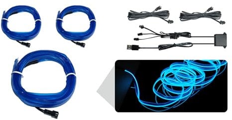 WOWLED Blue El Wire Car interior Lights, 3 in 1 USB Neon Wire Light Kit for Car Ambient Lighting Atmosphere Car Led Interior Strip Light Sewing Edge Decoration(5m / 5V)
