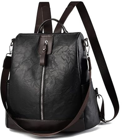 Wishliker Anti-Diebstahl Rucksack Damen Leder Elegant Wasserdicht,Schwarz