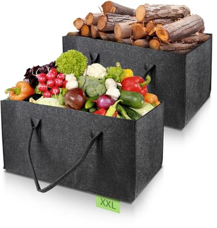 EFUTURETIME 2pz Borsa in Feltro, 61 * 32 * 32cm, 60L Cestini per Legna da Ardere con Manici, Grande Shopper Pieghevole in Feltro, Cesto Multiuso per Legna, Vestiti, Giocattoli, Libri, Grigio Scuro