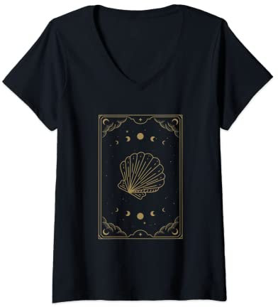 Femme Coquille magique - Esthétique de carte de tarot sorcière T-Shirt avec Col en V