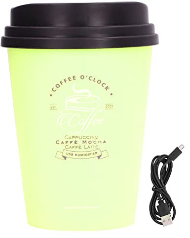 Yuecoom Umidificatore USB a Forma di Tazza di caffè con capacità da 300 ml, Mini umidificatore Compatto, Leggero e salvaspazio, umidificatore a Nebbia a Basso Rumore per Auto, casa, Ufficio(Verde)