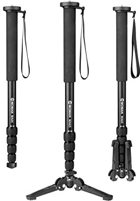 Monopiede, Moman MA65 Monopiede Estensibile Portatile da Viaggio Leggero in lega di alluminio con base rimovibile per Treppiede per Fotocamera DSLR Gamba a 5 Sezioni 50cm-165cm Max. 10 kg, Noir