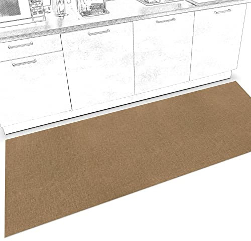ANRO Küchenläufer Küchenteppich rutschfest Teppich Läufer Teppich Küche Läufer Flur Küchenmatte Flurläufer Textiloptik Uni Beige Abwaschbar 200 x 67cm