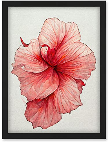 Doppelganger33 LTD Pink Hibiscus Flower Illustration Floral Pink Artwork Framed Wall Art Print A4