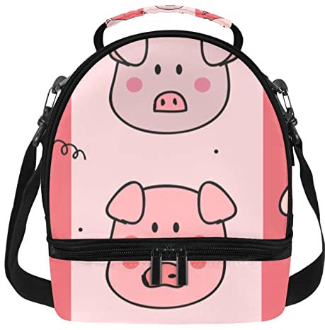 Cute Pig - Lonchera térmica de dos pisos con aislamiento, impermeable, tamaño grande
