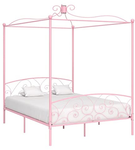 Hommdiy Himmelbett Bettgestell Bett Einzelbett Metallbett Bettrahmen Lattenrost Schlafzimmerbett Schlafzimmermöbel Ehebett Rosa Metall 180 x 200 cm