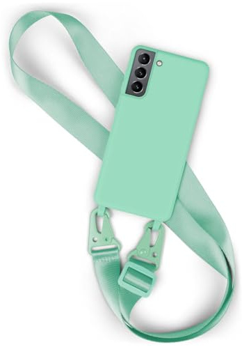 moex Hover Cover für Samsung Galaxy S21 Handyhülle zum Umhängen mit Band, Hülle mit Handykette abnehmbar, Handyband & Karabiner Lanyard Soft Case mit Verstellbarer Kette, Mintgrün